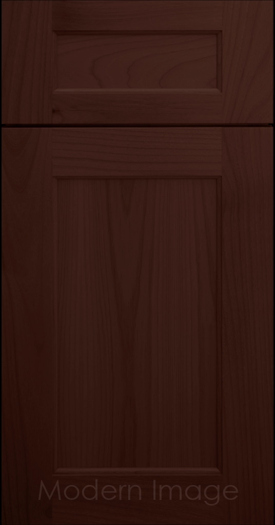 Close-up of our  Carlsbad II Shaker style cabinets with a warm cherry stain.